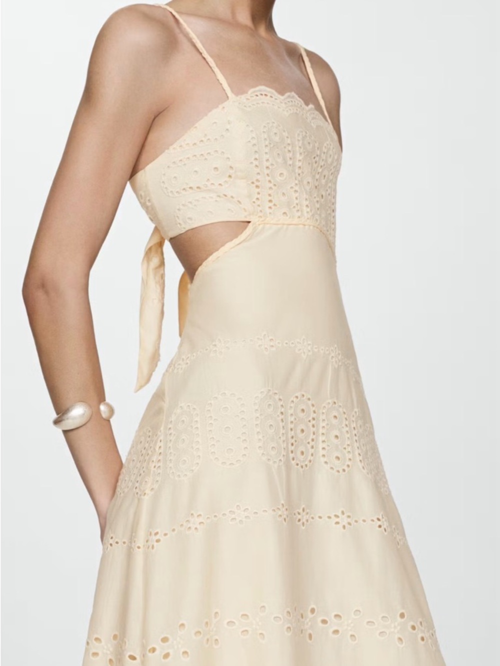 Mango Sz 10 NWT Women’s Cream Eyelet Cutout Sundress COTTON